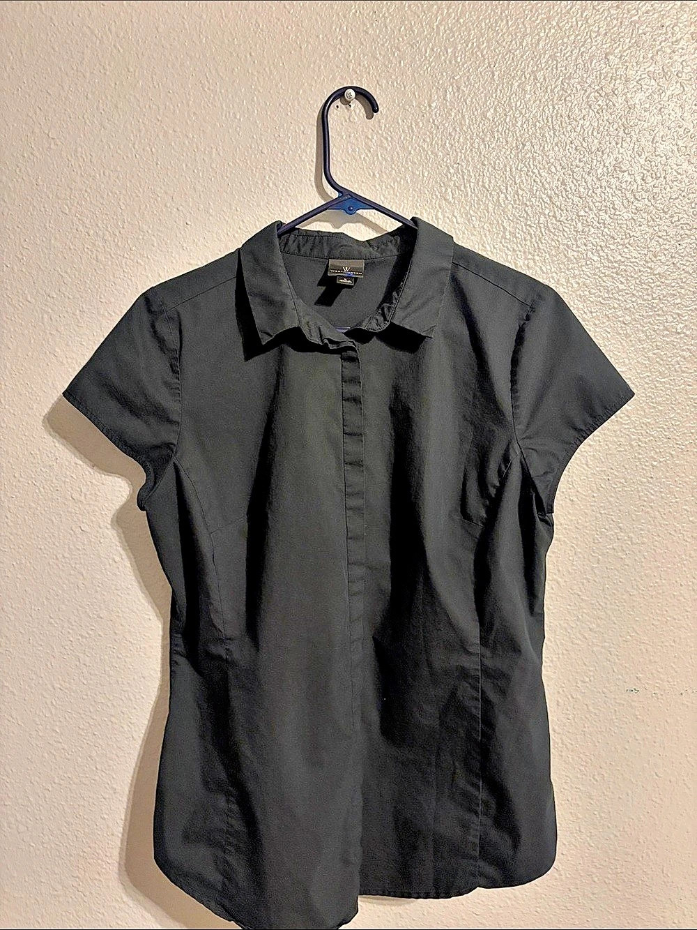 Worthington Short Sleeve Button Down Top in Black Size Large